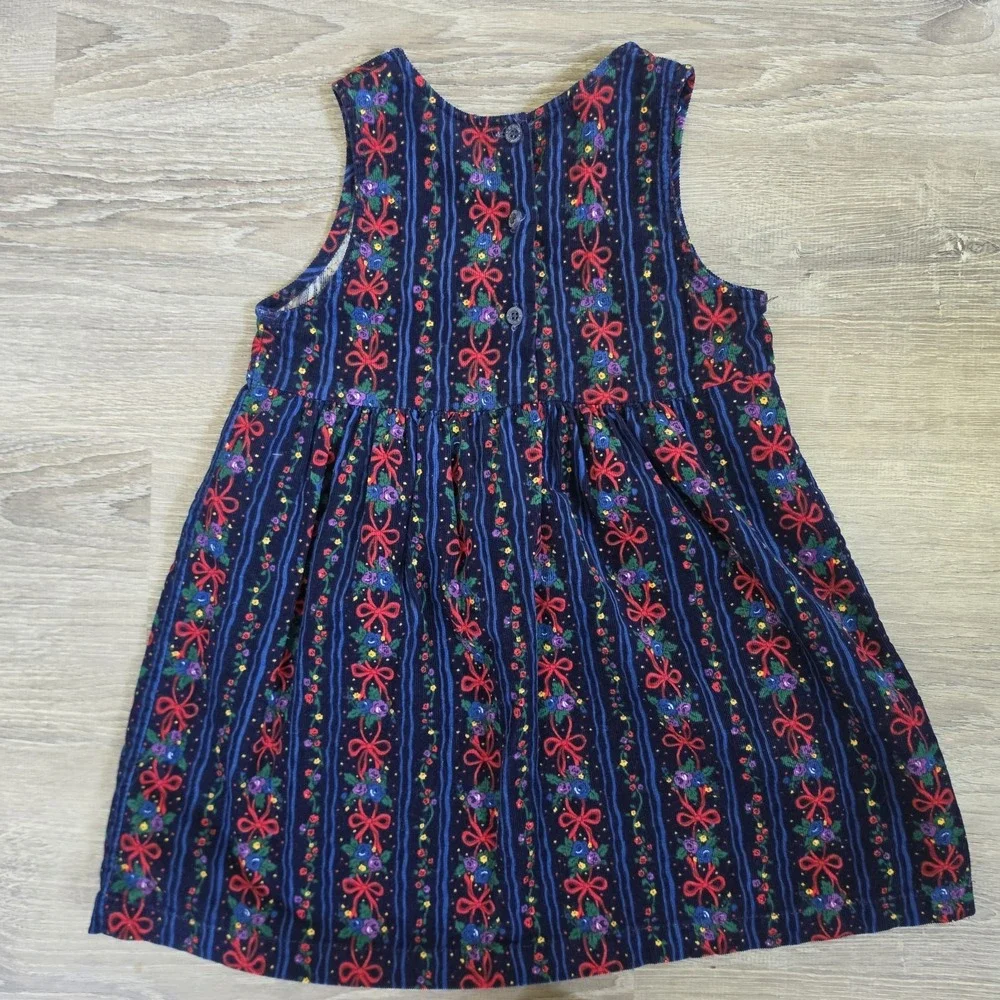 Vintage 1981 OshKosh B'gosh Corduroy Jumper Dress Girls 6X Bows Holiday USA Navy